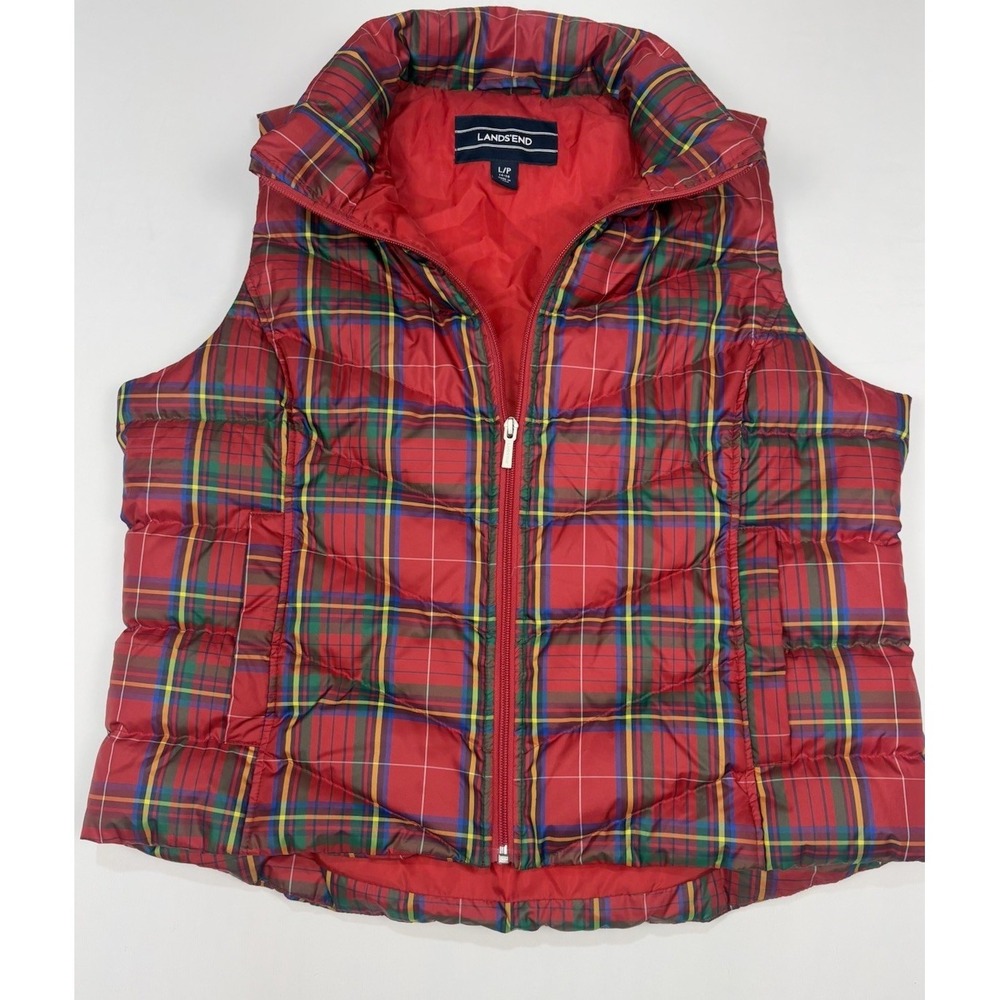 Lands End Women's Large Petite 14-16 Puffer Vest 80/20 Down/Feather Red Zipper